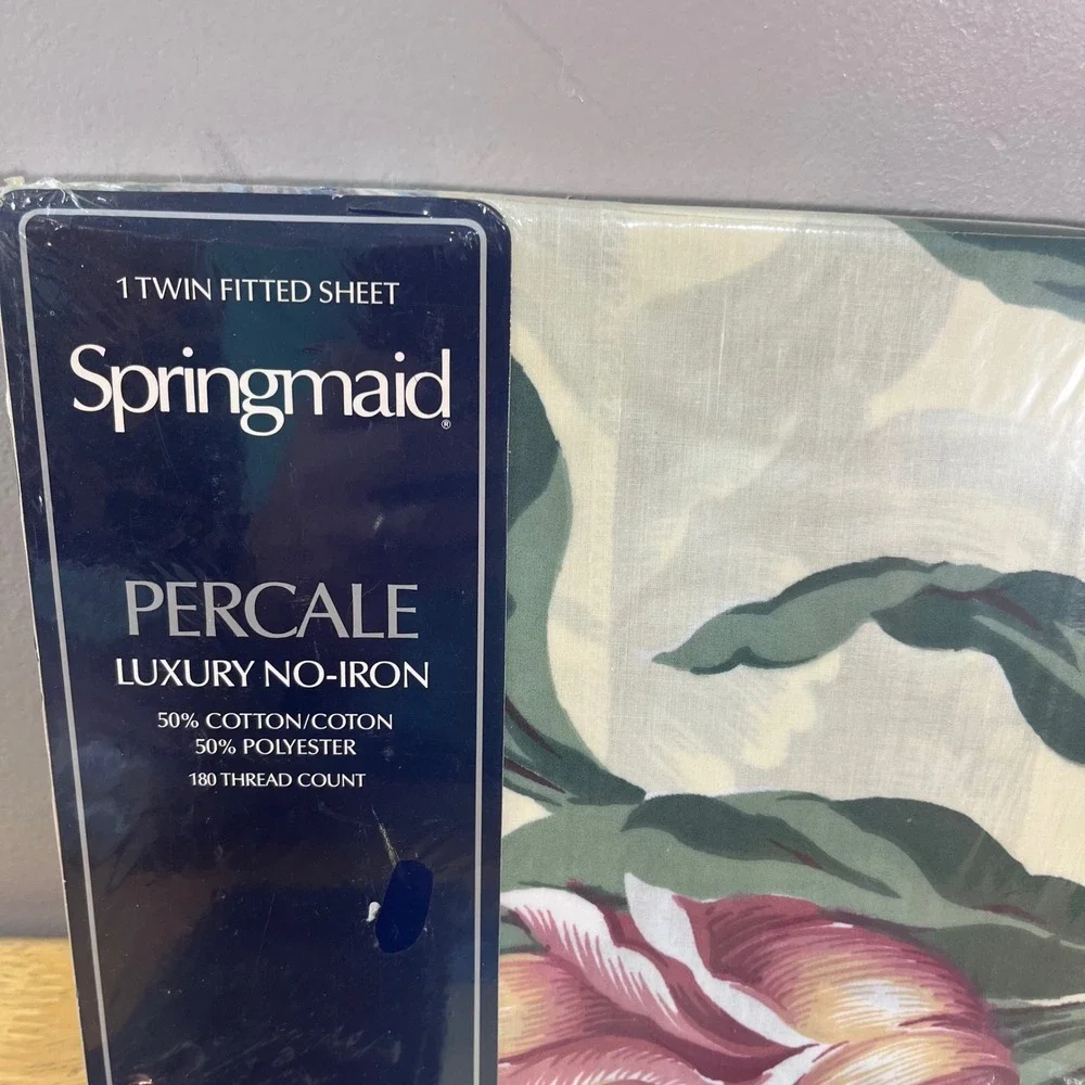 Springmaid Sheets Twin Yellow Vtg Tulip Fantasy Floral Percale Flat Fitted Set